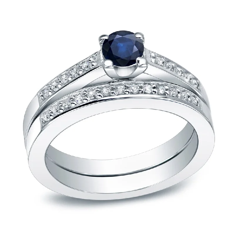 silver rings with gemstones-Auriya 14k Gold Round 2/5ct Sapphire and Accent Diamond Engagement Ring Set