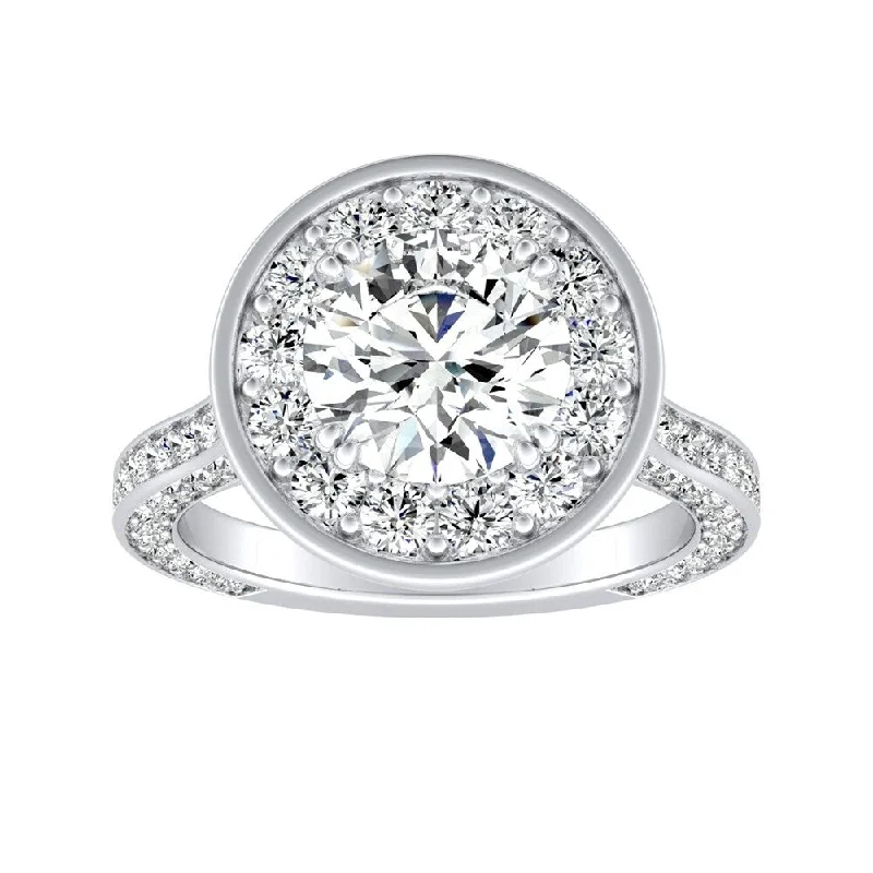 elegant engagement rings-Auriya 14k Gold Round 3ct Moissanite and 1 1/4ctw Diamond Halo Engagement Ring