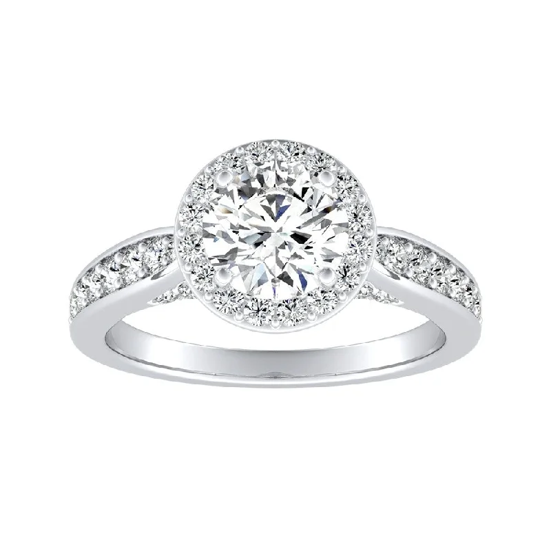 heart-shaped rings-Auriya 14k Gold Round 3ct Moissanite and 1/2ct TDW Halo Diamond Engagement Ring