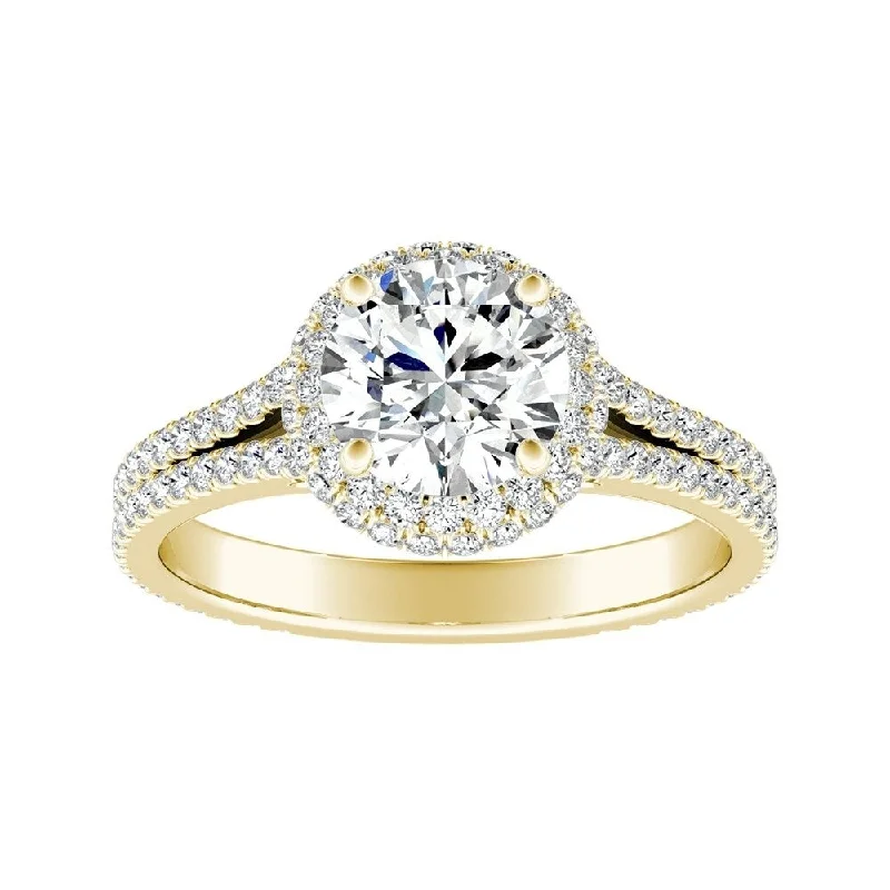 women’s adjustable rings-Auriya 14k Gold Round Double Edged 3ct Moissanite and 1/2ct TDW Halo Diamond Engagement Ring