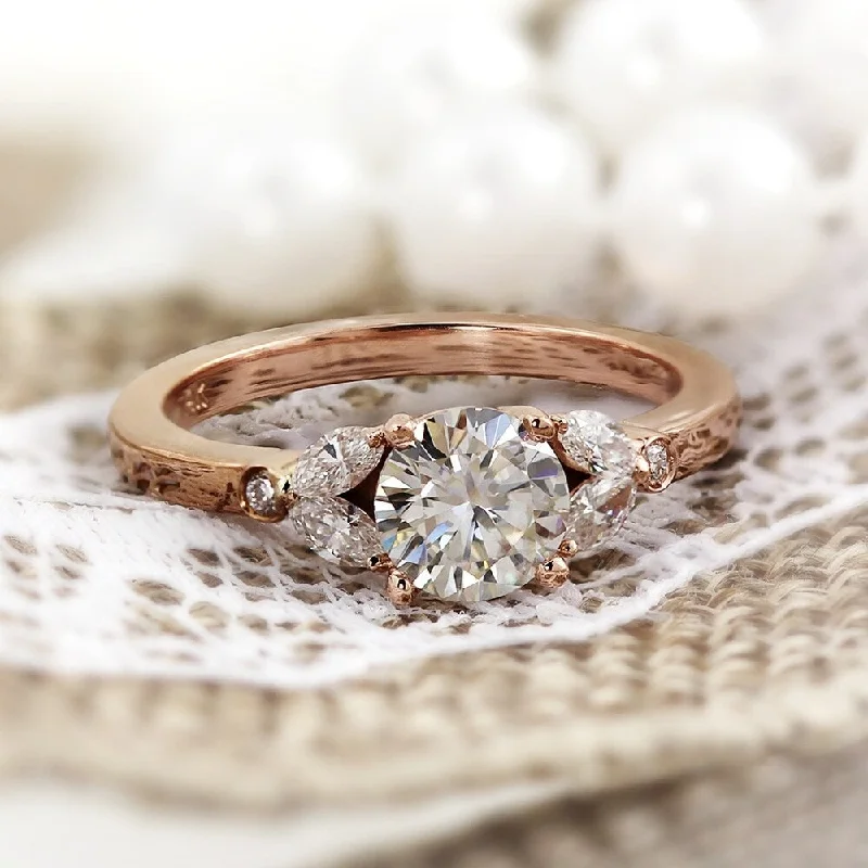 rose gold wedding bands-Auriya 14k Gold Vintage 1/2ct Moissanite and Floral Diamond Engagement Ring 1/4ctw