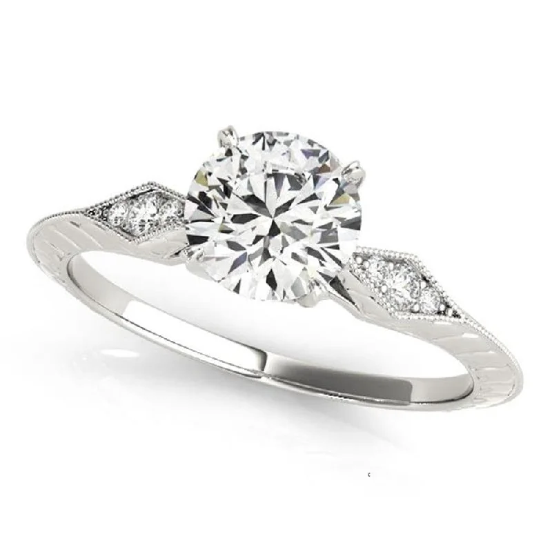 custom engraved rings-Auriya 14k Gold Vintage Round 3 carat Moissanite and 1/10ctw Diamond Engagement Ring