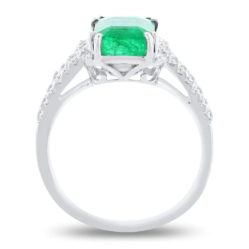 black wedding rings-Auriya 14k White Gold 2 5/8ct Emerald and 1/3ct TDW Diamond Ring