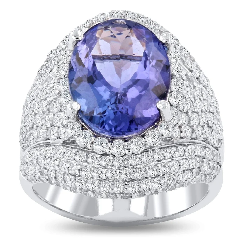 custom made rings-Auriya 14k White Gold 5 1/4ct Tanzanite and 2 1/4ct TDW Diamond Ring