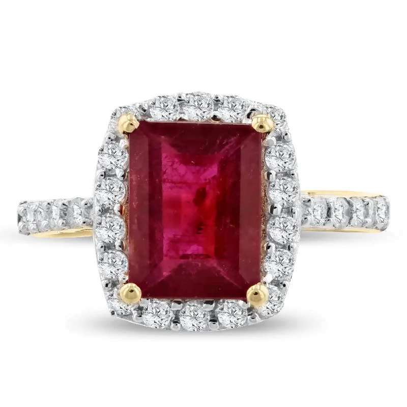 simple gold rings-Auriya 14k Yellow Gold 2ct Emerald-Cut Rubellite Tourmaline and 1/2ct TDW Diamond Halo Engagement Ring