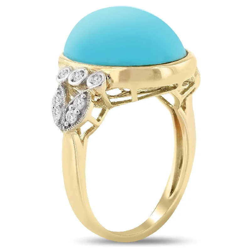 women’s pearl rings-Auriya 14k Yellow Gold 8 1/4ct Turquoise and 1/5ct TDW Diamond Ring