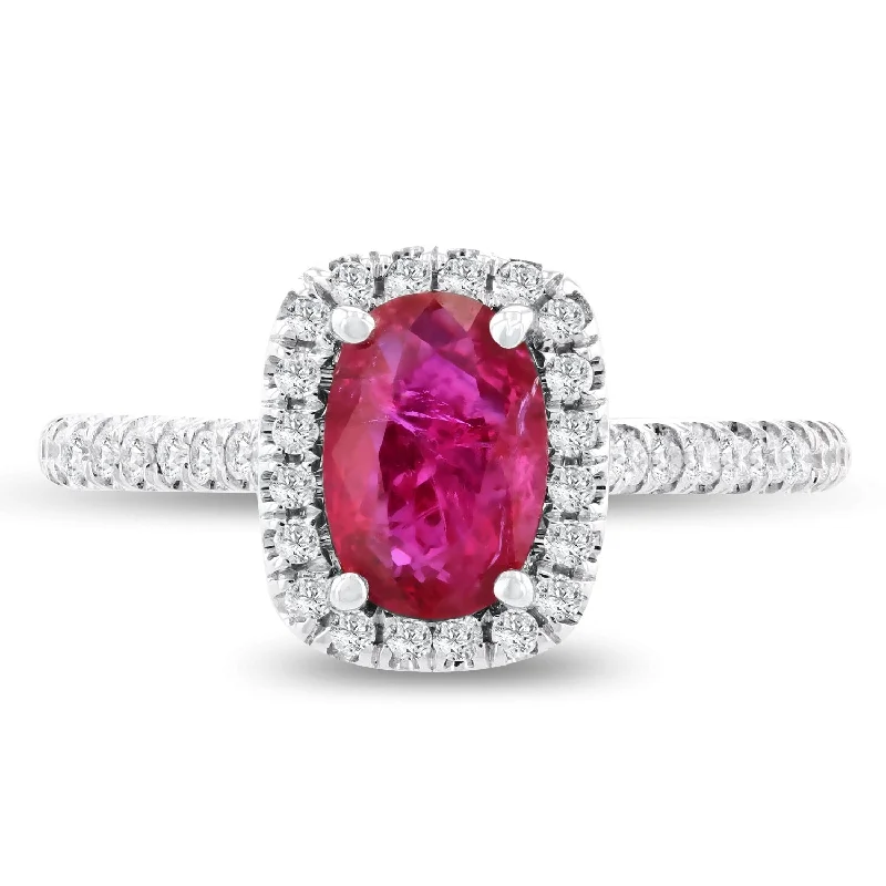 moonstone rings-Auriya 18k White Gold 1ct Oval-Cut Rare Unheated Ruby and 1/3ct TDW Diamond Halo Engagement Ring