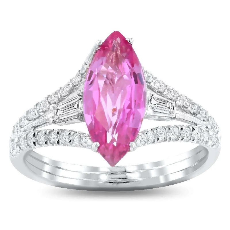 diamond rings for men-Auriya 18k White Gold 2ct Rare Purple-Pink Sapphire and 3/8ct TDW Diamond Ring