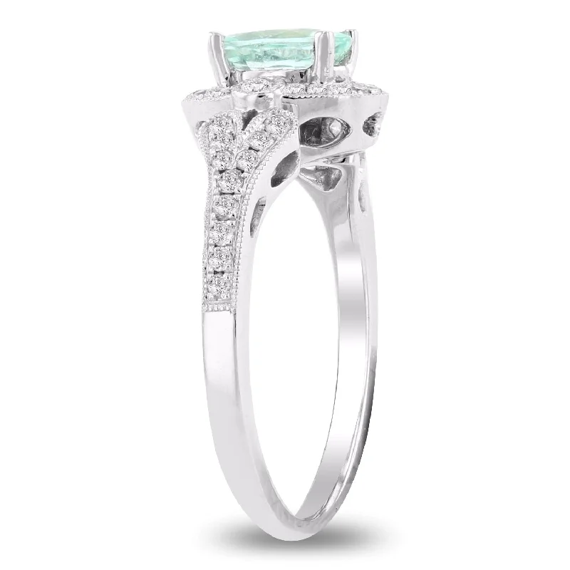 personalized name rings-Auriya 18k White Gold 3/4ct Paraiba Tourmaline and 1/3ct TDW Diamond Ring