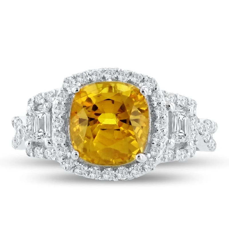 best men’s rings-Auriya 18k White Gold 3 5/8ct Yellow Sapphire and 3/4ct TDW Diamond Ring