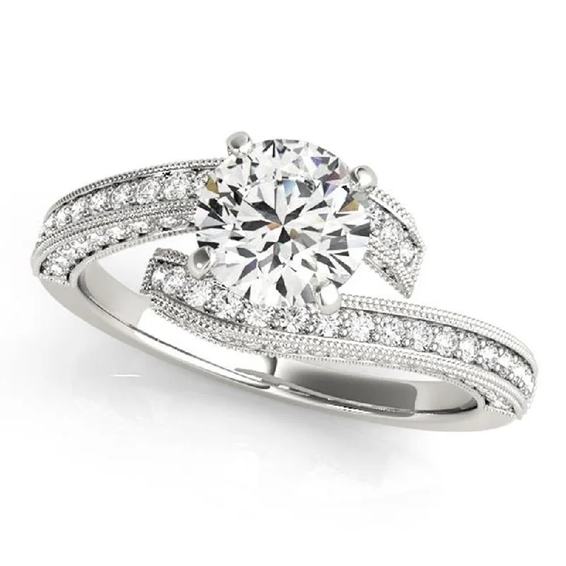 luxury wedding rings-Auriya 1ct Round Moissanite and 1/2ctw Diamond Bypass Engagement Ring 14K Gold