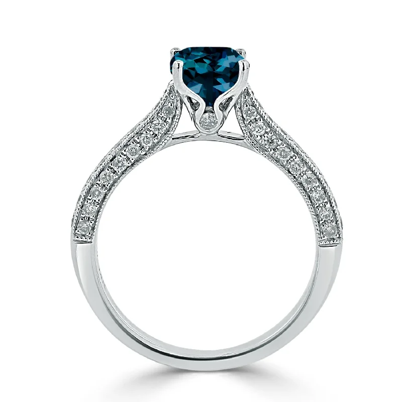 large gemstone rings for women-Auriya 1ct Unique Cushion-cut London Blue Topaz and Diamond Engagement Ring 3/8ctw 14k Gold