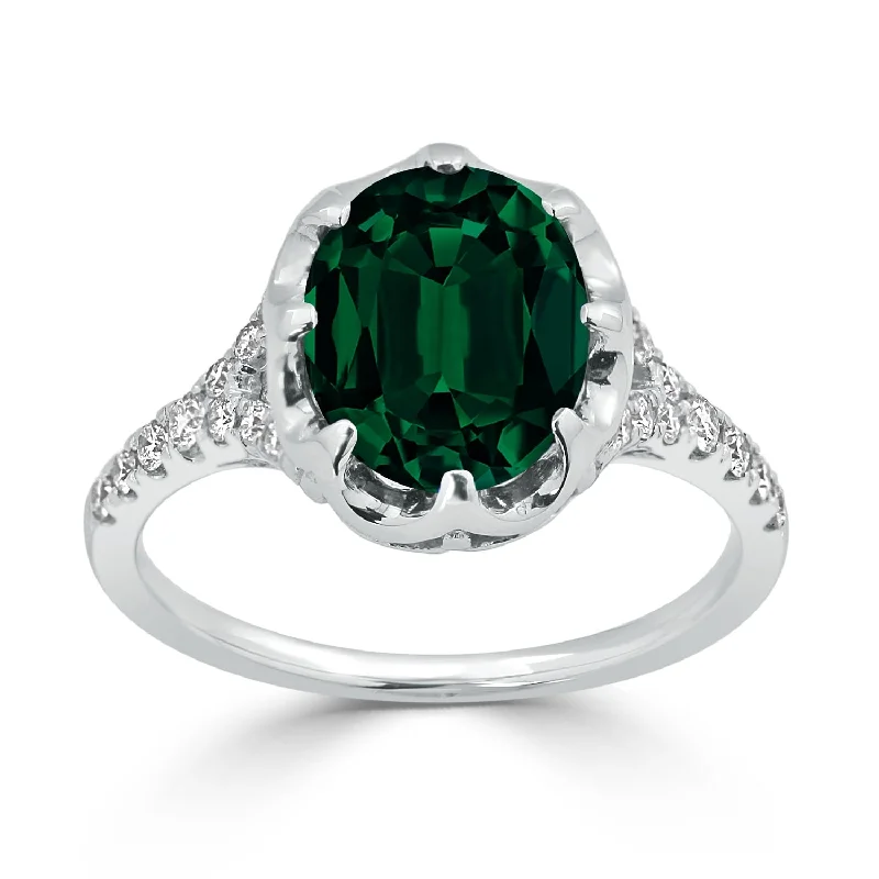 ring sets for brides-Auriya 2 1/2ct Oval Green Emerald and Diamond Ring 1/4ctw 18K Gold