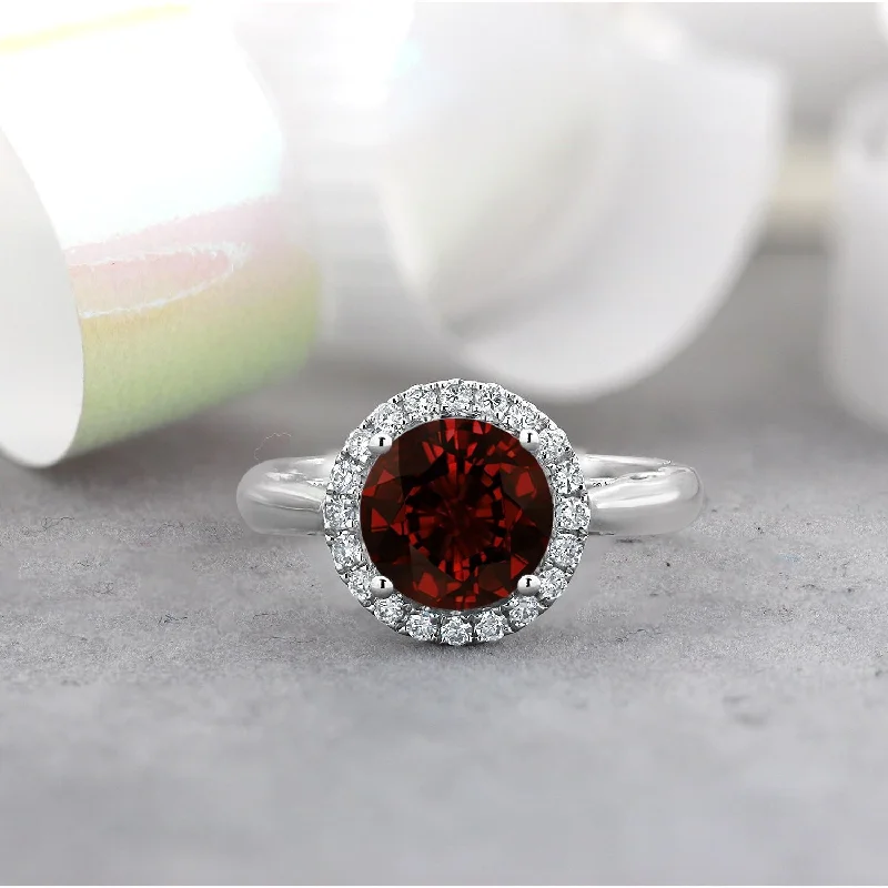 high-end engagement rings-Auriya 2 1/2ct Round Garnet Gemstone and Halo Diamond Engagement Ring 1/4ctw 14k Gold