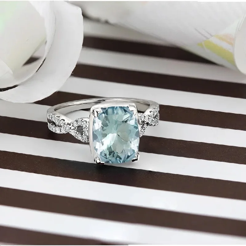 custom made rings-Auriya 2 1/3ct Cushion-cut Aquamarine and Diamond Engagement Ring 1/5ctw 14kt Gold