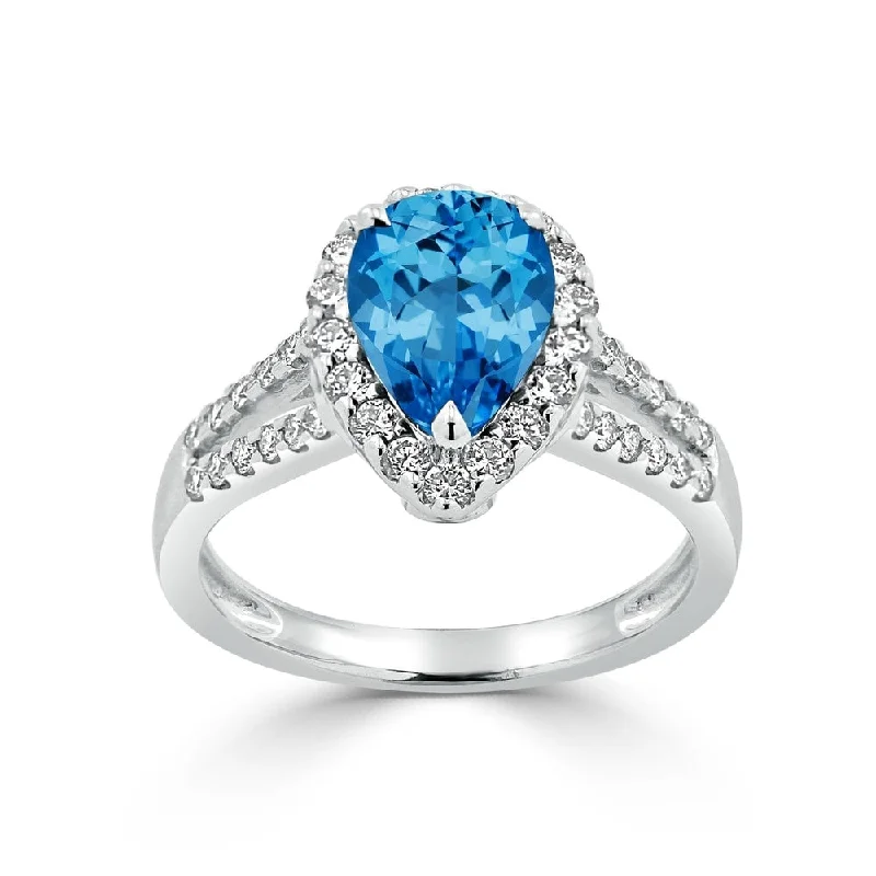 18k gold engagement rings-Auriya 2 1/4ct Pear Shape Blue Topaz and Halo Diamond Ring 1/2ctw 18K Gold