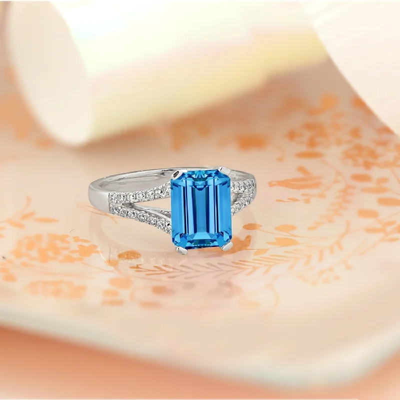 diamond engagement rings for women-Auriya 2 1/8ct Fancy Emerald-cut Swiss Blue Topaz and Diamond Engagement Ring 1/4ctw 14k Gold