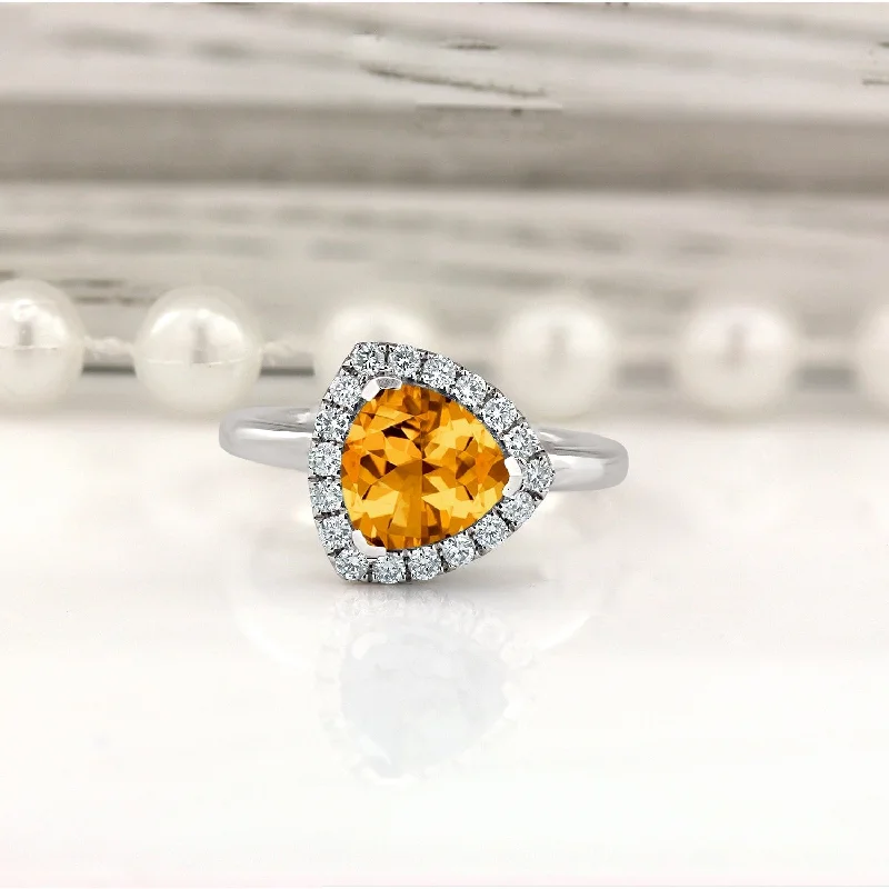 18k gold engagement rings-Auriya 2 1/8ct Trillion-cut Citrine and Halo Diamond Engagement Ring 1/4ctw 14k Gold