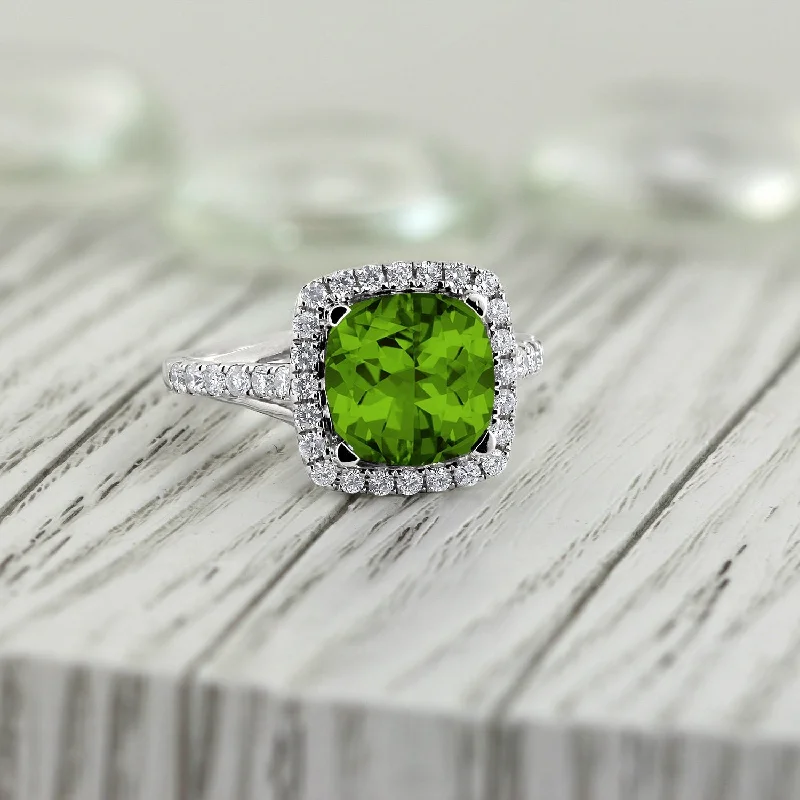 unique engagement rings-Auriya 2 3/4ct Cushion-cut Peridot and Halo Diamond Engagement Ring 1/2cttw 14k Gold