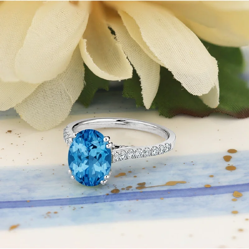 vintage rings for women-Auriya 2 3/4ct Fancy Oval Swiss Blue Topaz and Diamond Engagement Ring 1/4ctw 14k Gold