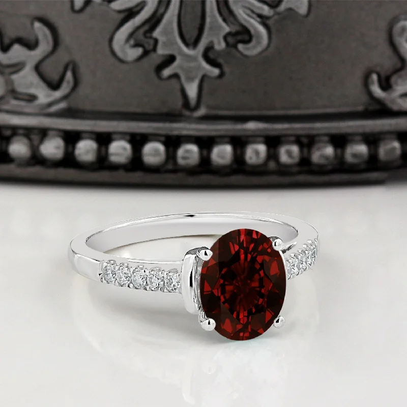 diamond band rings-Auriya 2ct Fancy Oval Garnet and Diamond Engagement Ring 1/6ctw 14k Gold