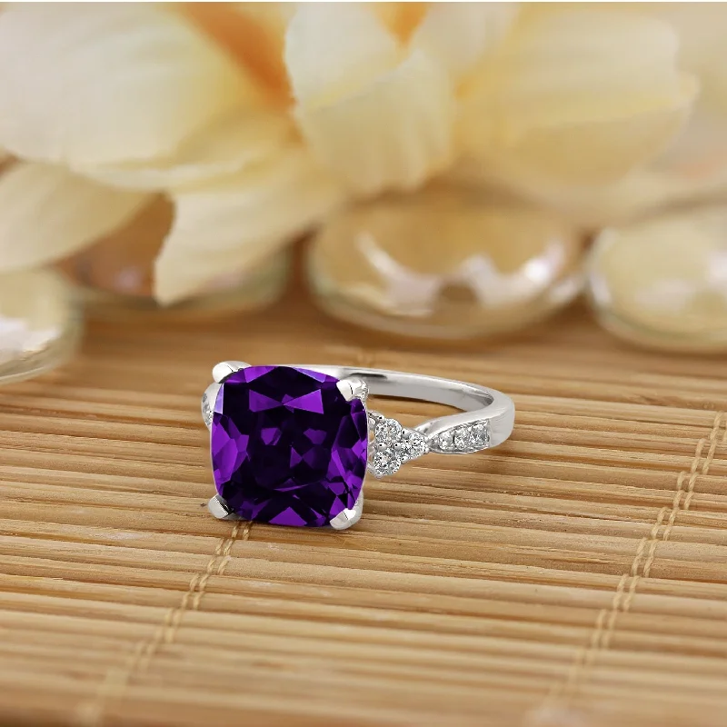 silver ring sets for women-Auriya 3 1/8ct Fancy Cushion Purple Amethyst and Diamond Engagement Ring 1/4ctw 14k Gold