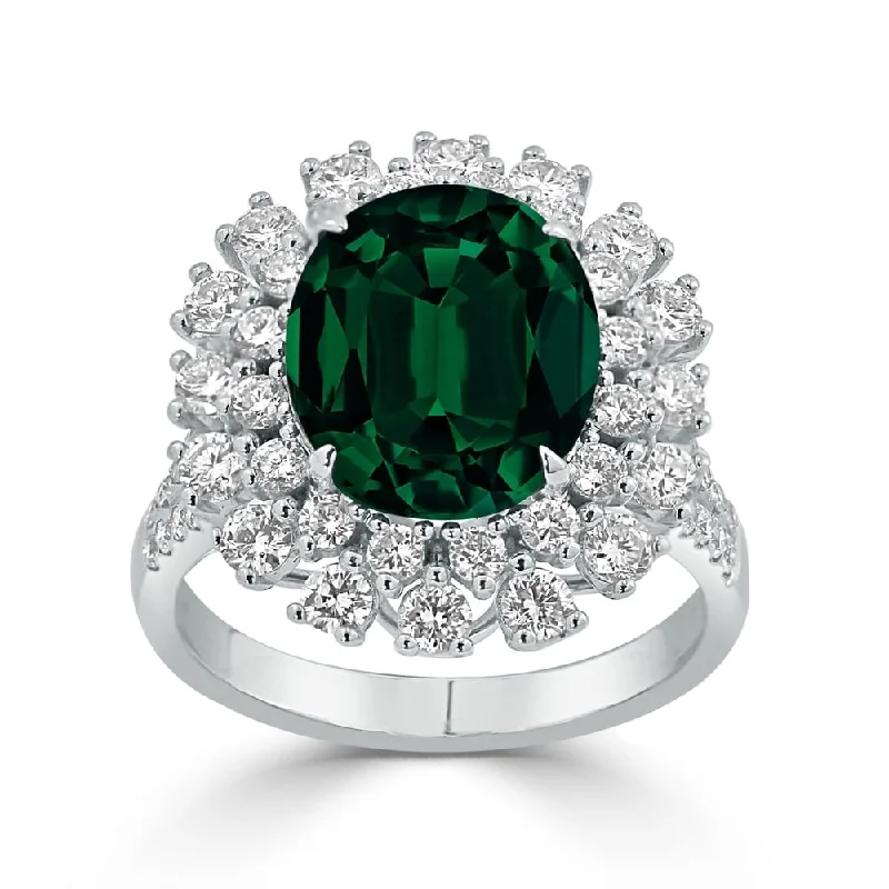 gemstone rings for men-Auriya 3 3/4ct Oval-cut Emerald and Halo Diamond Ring 1 3/8ctw 18K Gold