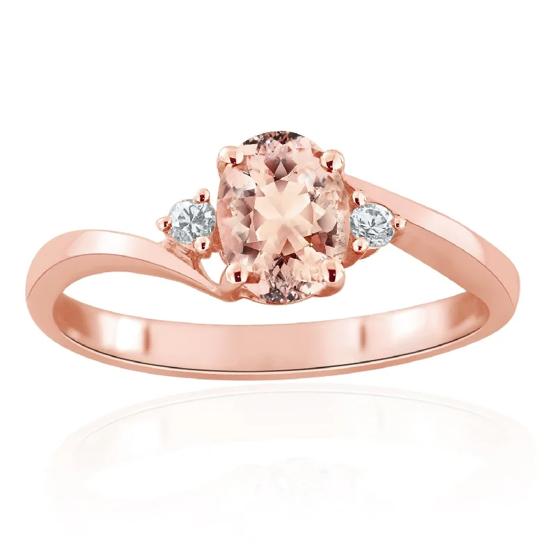 women’s wedding sets-Auriya 3/4ct Oval Morganite 1/10ctw 3-Stone Diamond Engagement Ring 10K Rose Gold