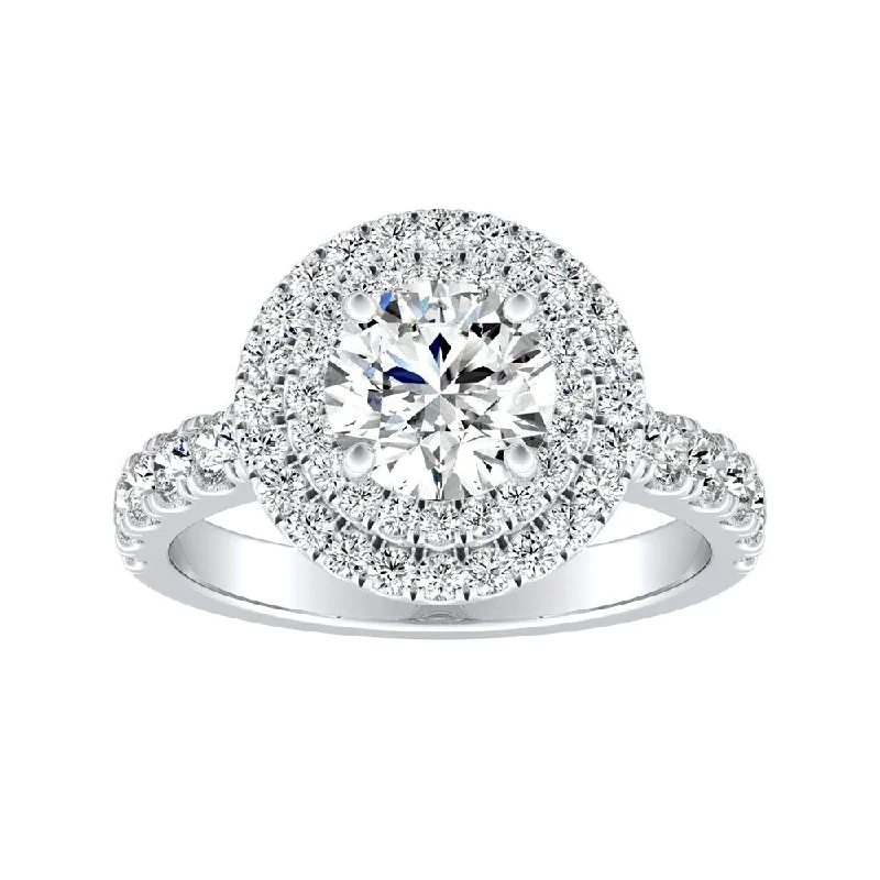 diamond band rings-Auriya 3/4ct Round Moissanite and 3/4ctw Double Halo Diamond Engagement Ring 14K Gold