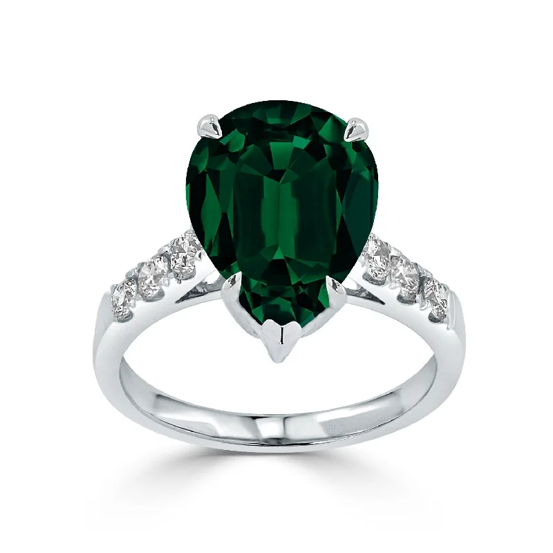 titanium wedding rings-Auriya 4 1/5ct Pear-cut Green Emerald and Diamond Ring 3/8cttw 18K Gold