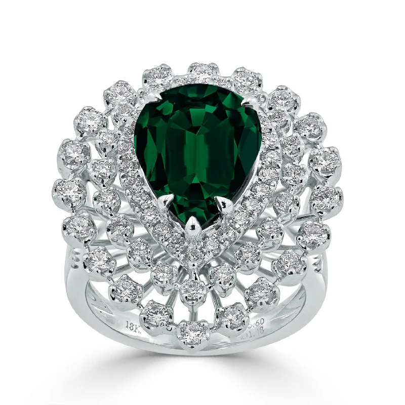 luxury rings for special occasions-Auriya 4 1/5ct Pear-cut Green Emerald and Halo Diamond Ring 1 1/2cttw 18K Gold