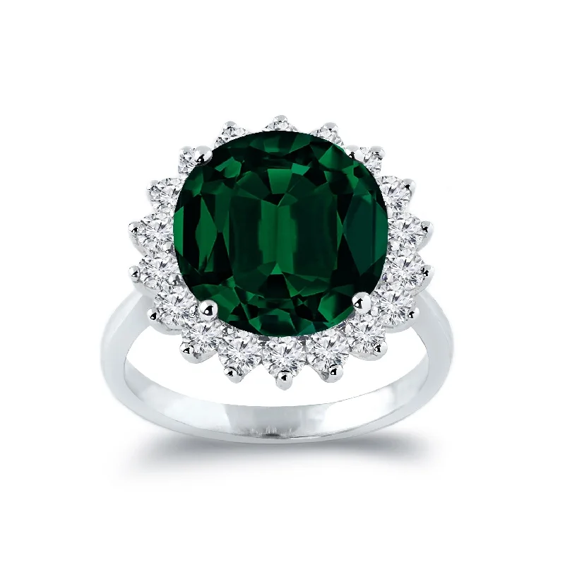 women’s stackable rings-Auriya 5 1/4ct Round Emerald Sunburst Halo Diamond Ring 1ctw 18K Gold