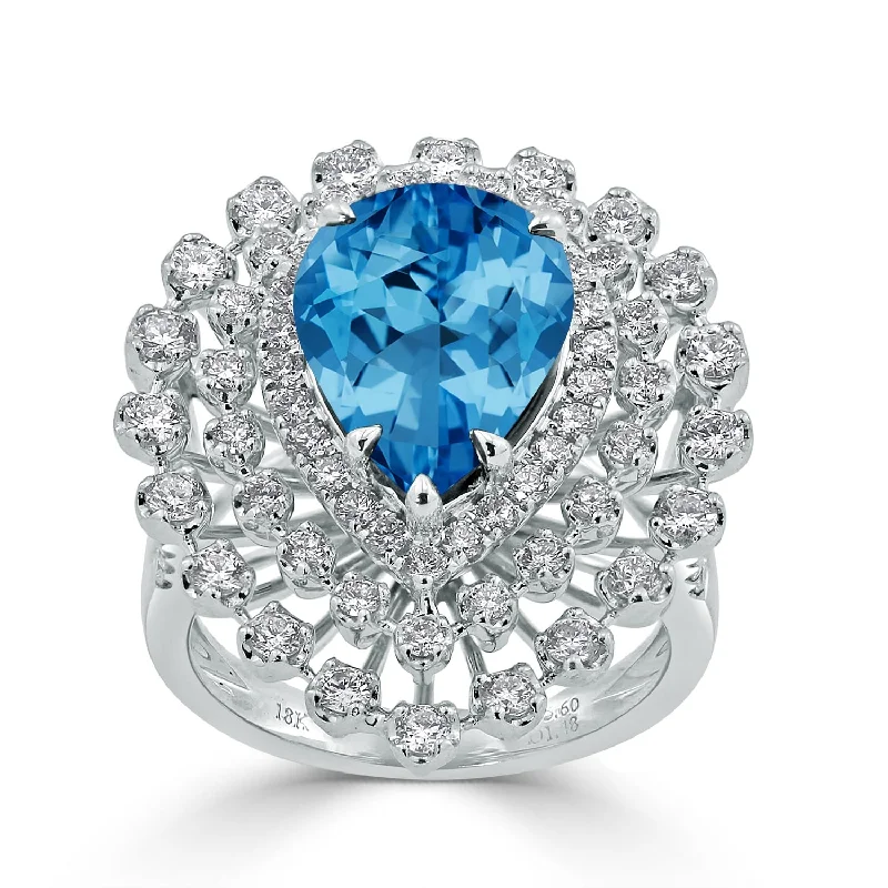 gemstone rings for women-Auriya 5 5/8ct Pear-cut Blue Topaz and Halo Diamond Ring 1 1/2cttw 18K Gold