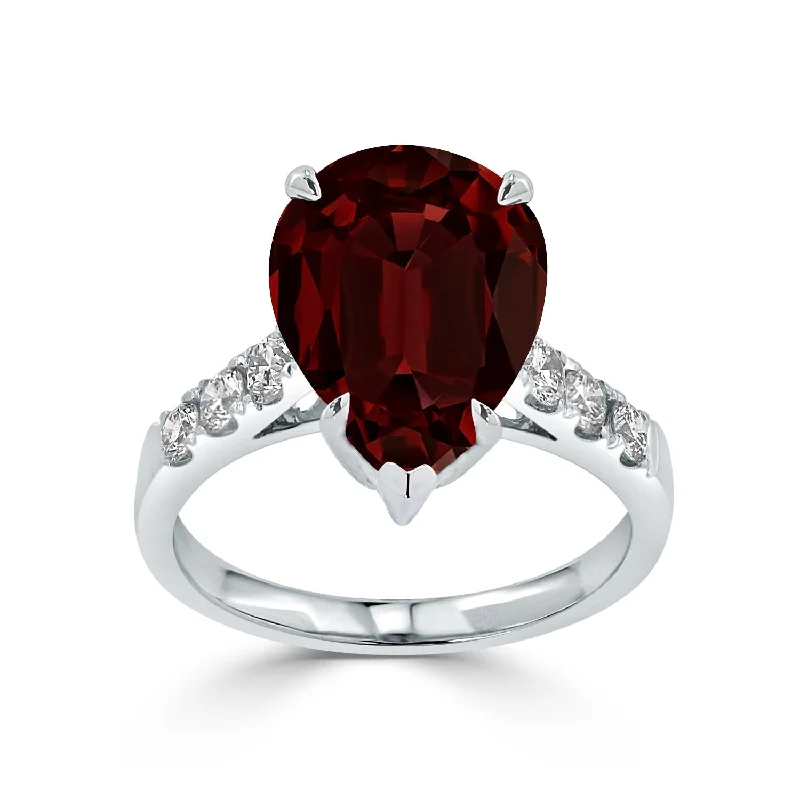 stackable wedding rings-Auriya 5 7/8ct Pear-cut Red Garnet and Diamond Ring 3/8cttw 18K Gold