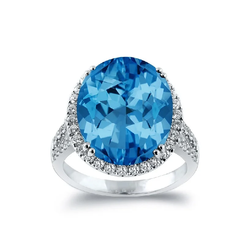 engagement rings with colored stones-Auriya 8 7/8ct Oval-cut Blue Topaz and Halo Diamond Ring 5/8ctw 18K Gold