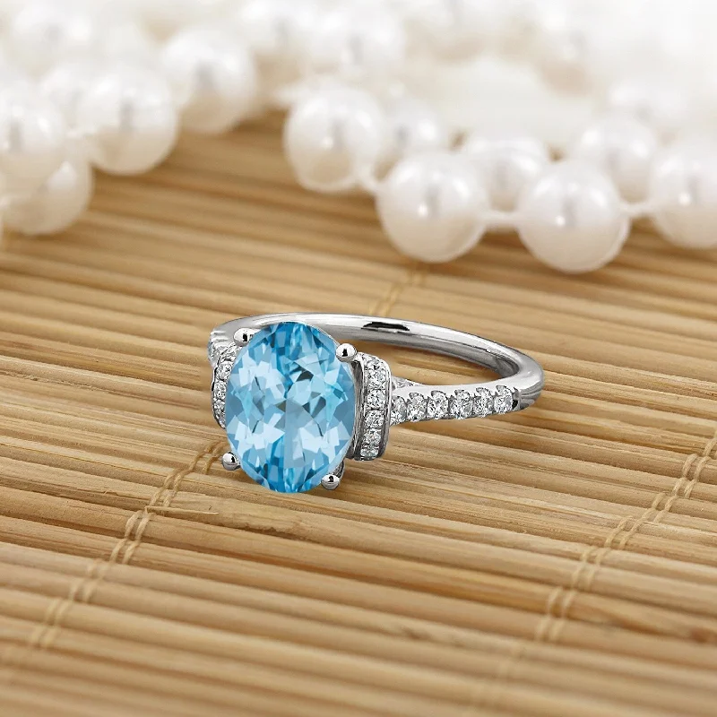 aquamarine engagement rings-Auriya Modern 2 3/8ct Oval Sky-blue Topaz and Diamond Engagement Ring 3/8cttw 14k Gold