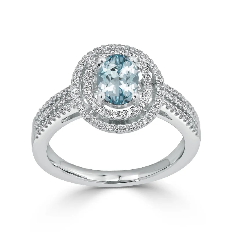 oval-cut engagement rings-Auriya Modern 5/8ct Oval Aquamarine and Halo Diamond Ring 1/4cttw 18K Gold