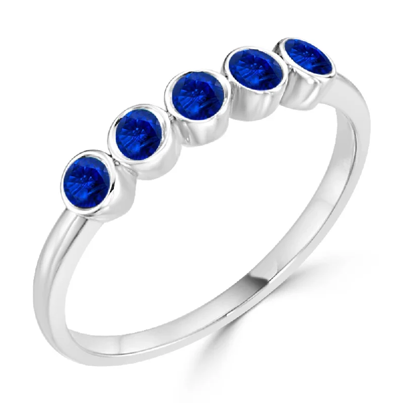 gold rings with sapphires-Auriya Petite Stackable 1/3ct Blue Sapphire 5-Stone Wedding Anniversary Band 10K Gold