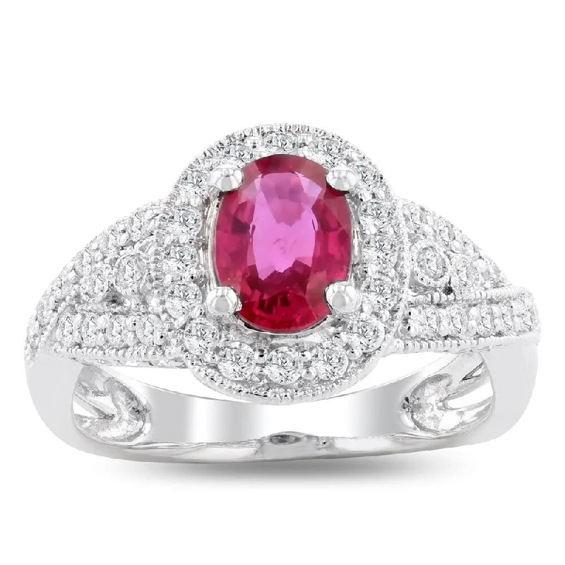 engagement rings with side stones-Auriya Platinum Certified 1 1/5ct Rare Unheated Ruby and 3/4ct TDW Diamond Ring