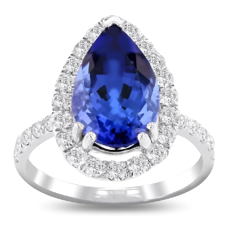 wedding rings with engraving-Auriya Platinum Certified 4 5/8ct Tanzanite and 1ct TDW Diamond Ring