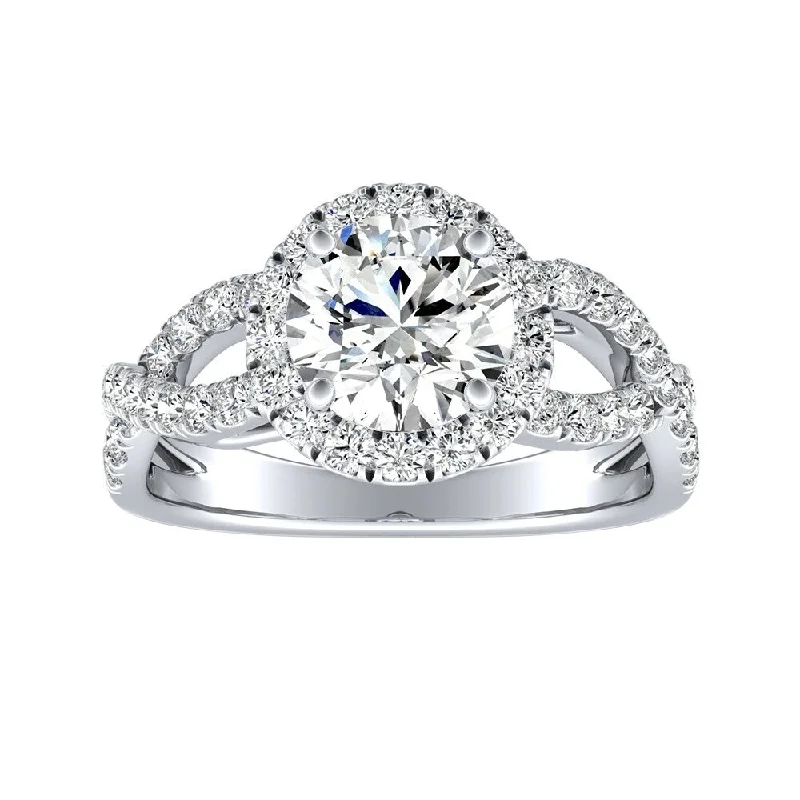 gold wedding rings-Auriya Round 1 1/2ct Moissanite and 5/8ctw diamond Halo Infinity Engagement Ring 14k Gold