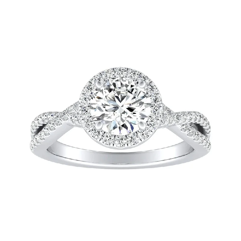 luxury wedding rings-Auriya Round 2ct Moissanite and 1/3ctw Halo Diamond Engagement Ring 14K Gold