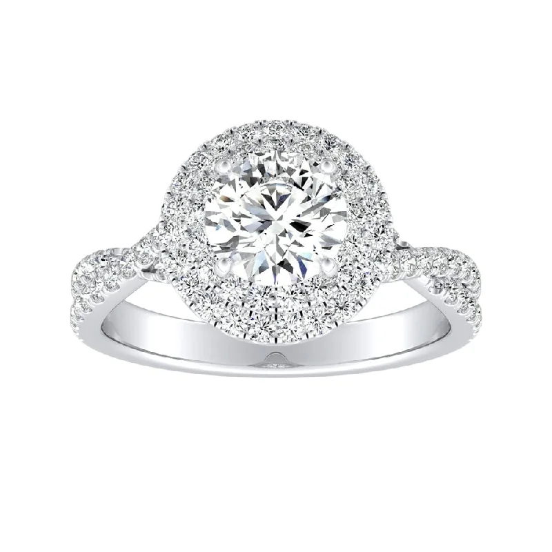 custom wedding bands-Auriya Round 3/4ct Moissanite and 1/2ctw Double Halo Diamond Engagement Ring 14k Gold