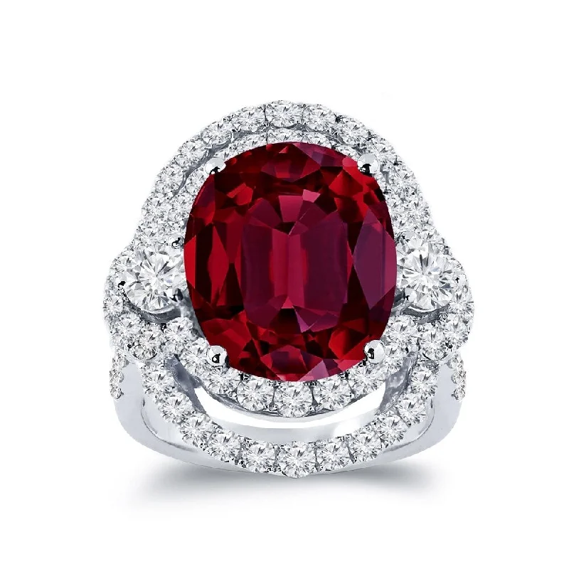 gold rings with diamonds-Auriya Unique 10 1/2ct Oval Red Ruby Halo Diamond Engagement Ring 3ctw 18K Gold