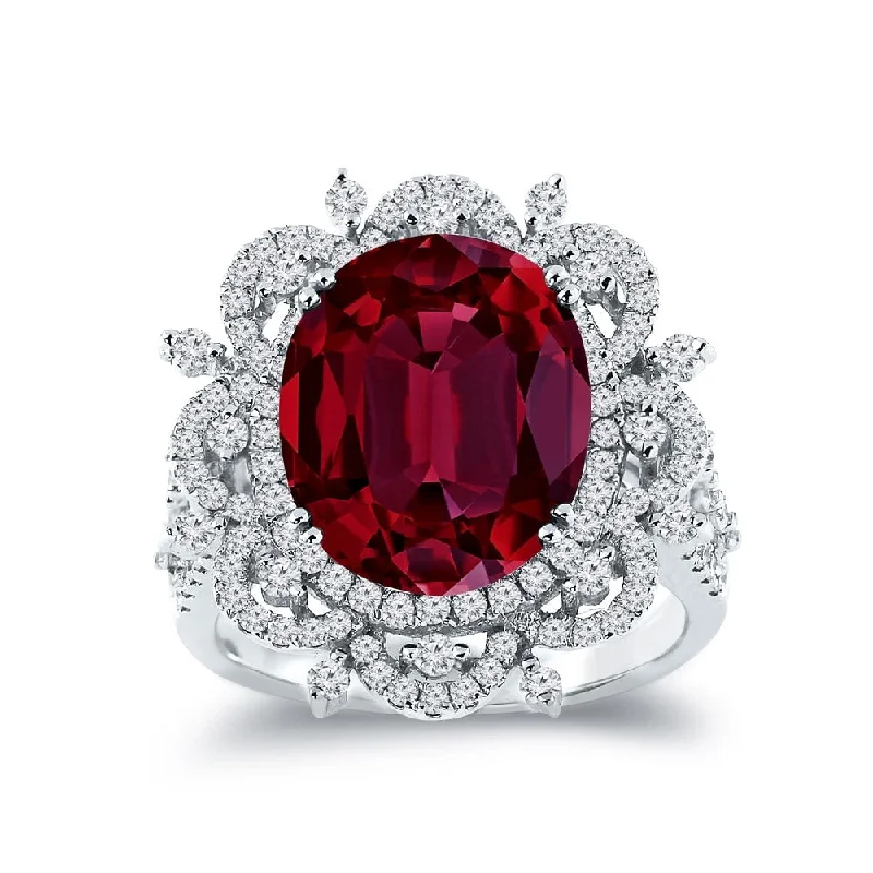 vintage rings for women-Auriya Vintage 6 1/2ct Oval-cut Red Ruby Halo Diamond Ring 1cttw 18k Gold