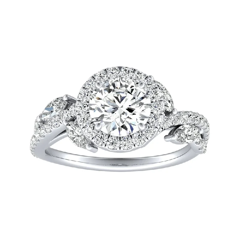 women’s wedding sets-Auriya Vintage Fleur 1/2ct Round Moissanite and 3/4ctw Halo Diamond Engagement Ring 14K Gold