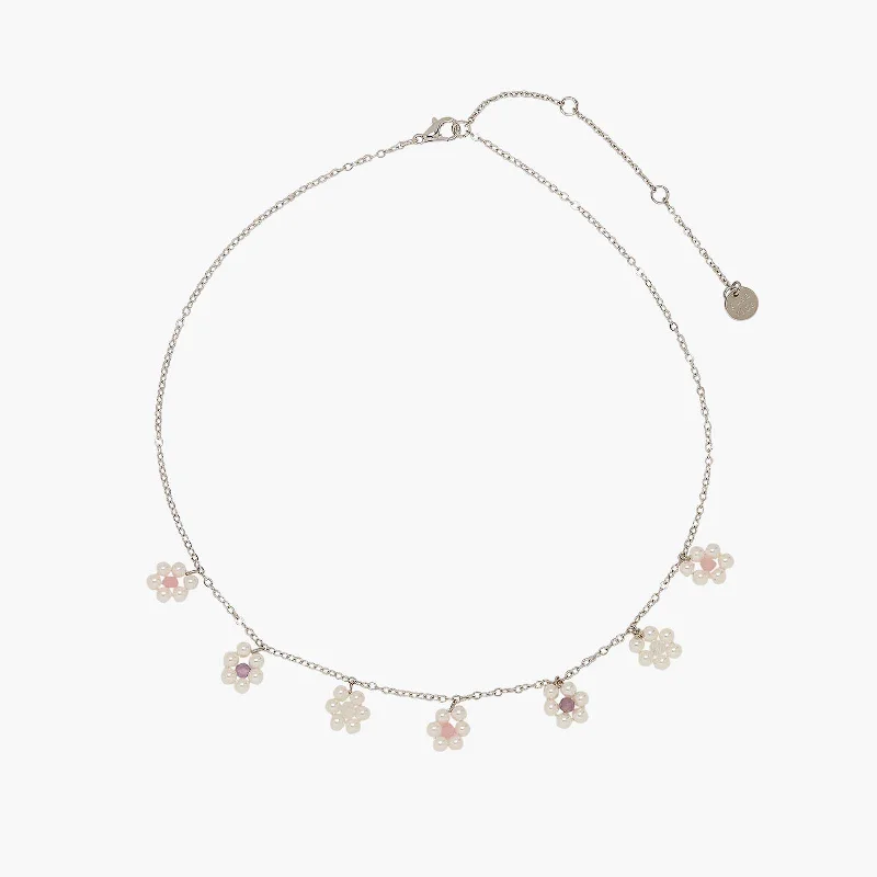 personalized name necklace -Bitty Pearl Flower Choker