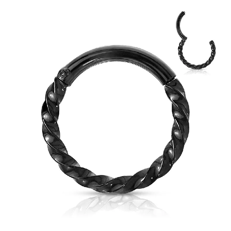 luxury engagement rings-Black Hinged Septum/Daith Ring - E341A