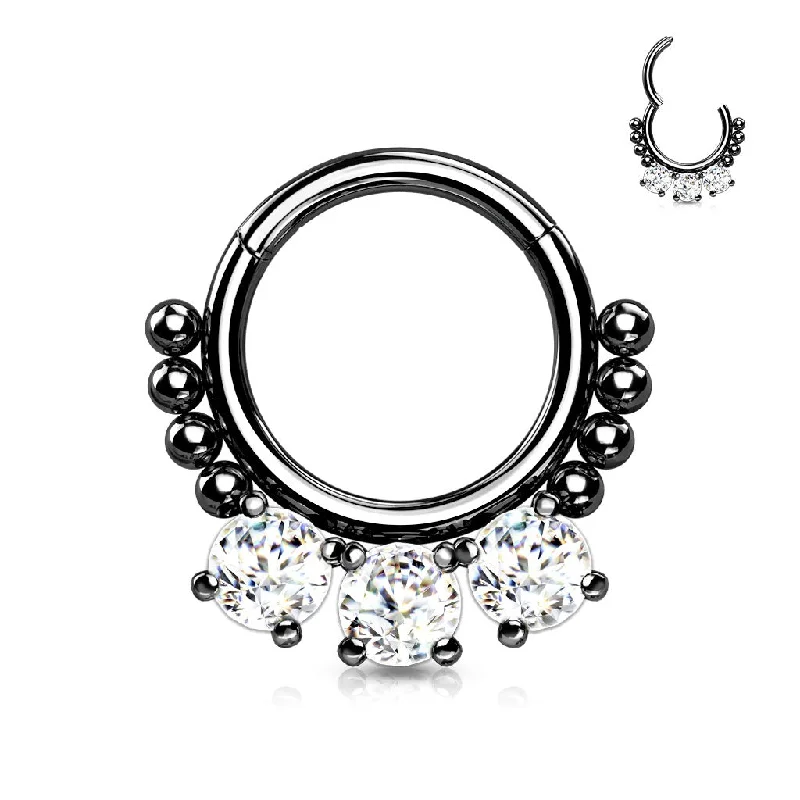 affordable wedding rings-Black Jewelled Hinged Daith/Septum Clicker - E22A