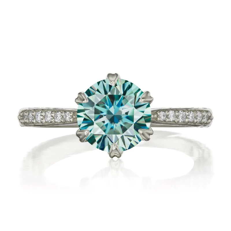 sterling silver rings-・CAMILLE・Aqua-Teal Iconic™ Moissanite, Twig Textured Diamond Band (1.5ct Center)